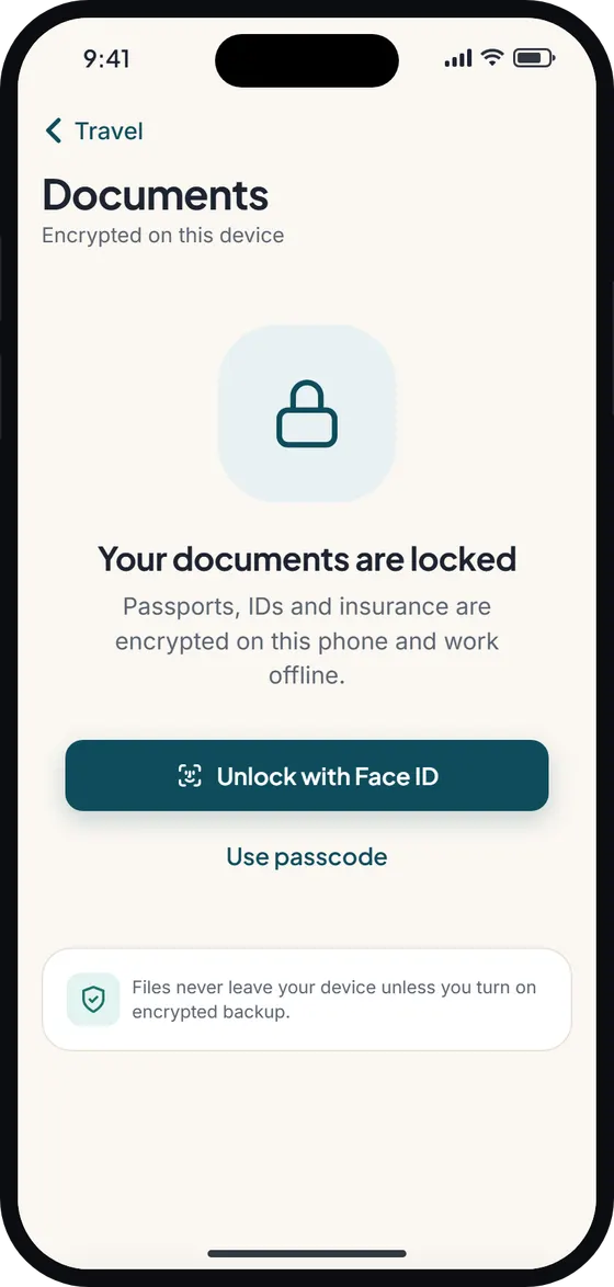 Documents vault locked behind Face ID